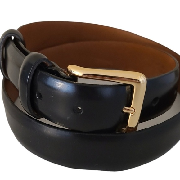Cole Haan Men’s Black Dress Belt Solid Brass Gold Tone Buckle Size 36 - Picture 10 of 12